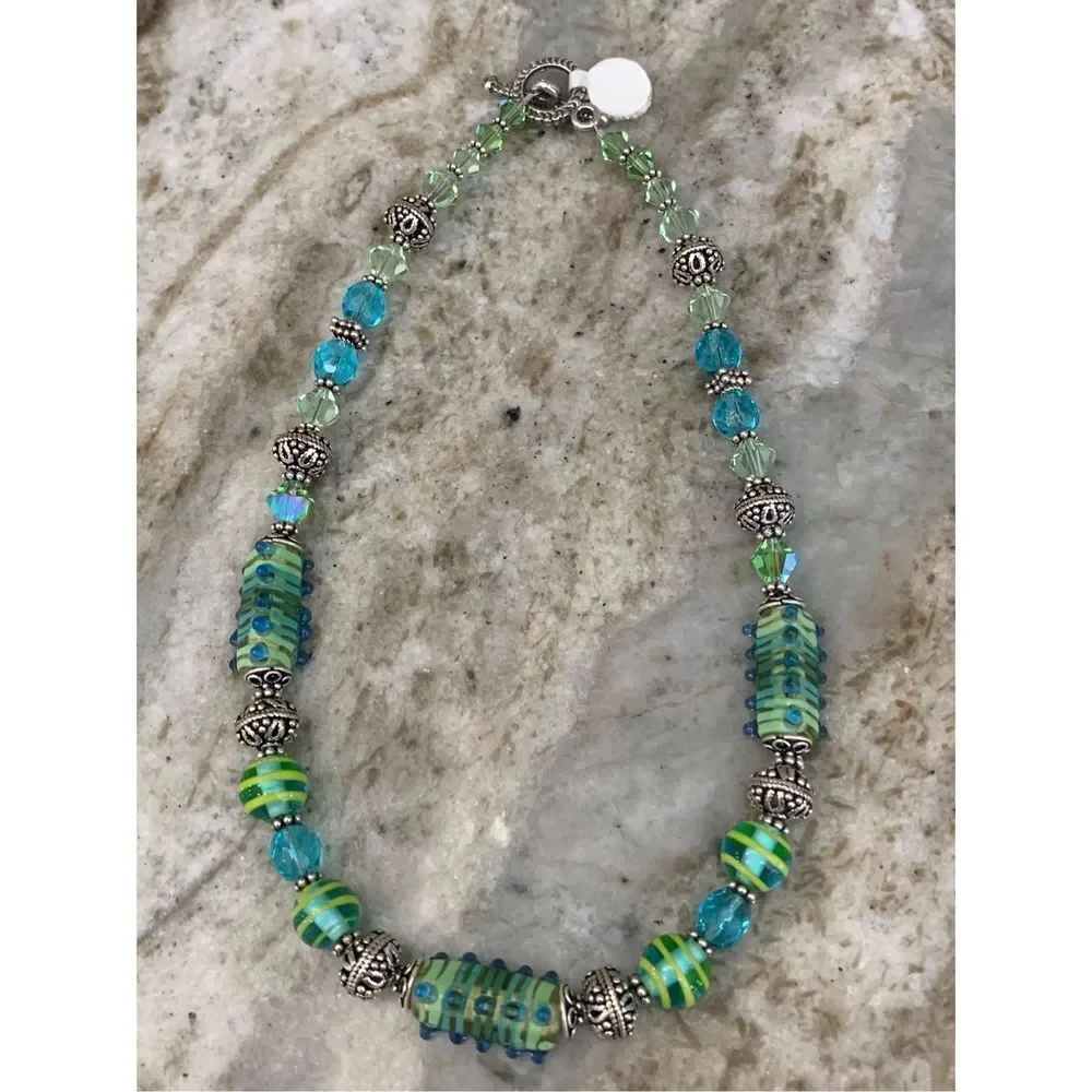 Venetian Glass Crystal Bali Sterling Silver Necklace #Italy